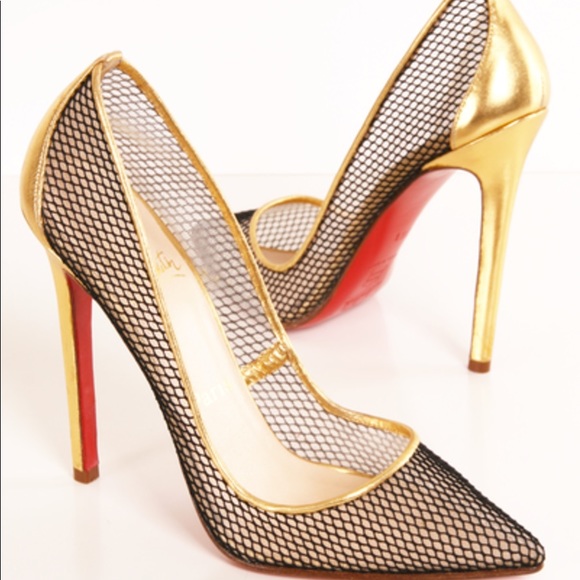 Christian Louboutin Shoes - Follies Resille Metallic Leather and Mesh Pumps